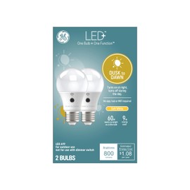 GE LED+ Dusk to Dawn LED Light Bulb, 9W, Automatic On/Off Outdoor Security Light, Daylight, A19 (2 Pack)