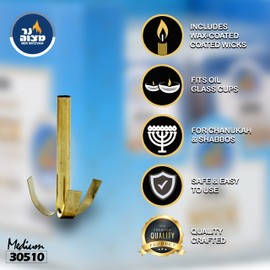 Ner Mitzvah Wonder Wick Holder Set – 9 Medium Holders and 50 Wax Coated Red Cotton Wicks – Sits in Full Oil Cup for Optimal Safety and Burn Time