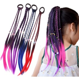fogman Hair Extensions Braided Braid Wig Hair Colorful Red Blue Pink Purple 4 Colors Set