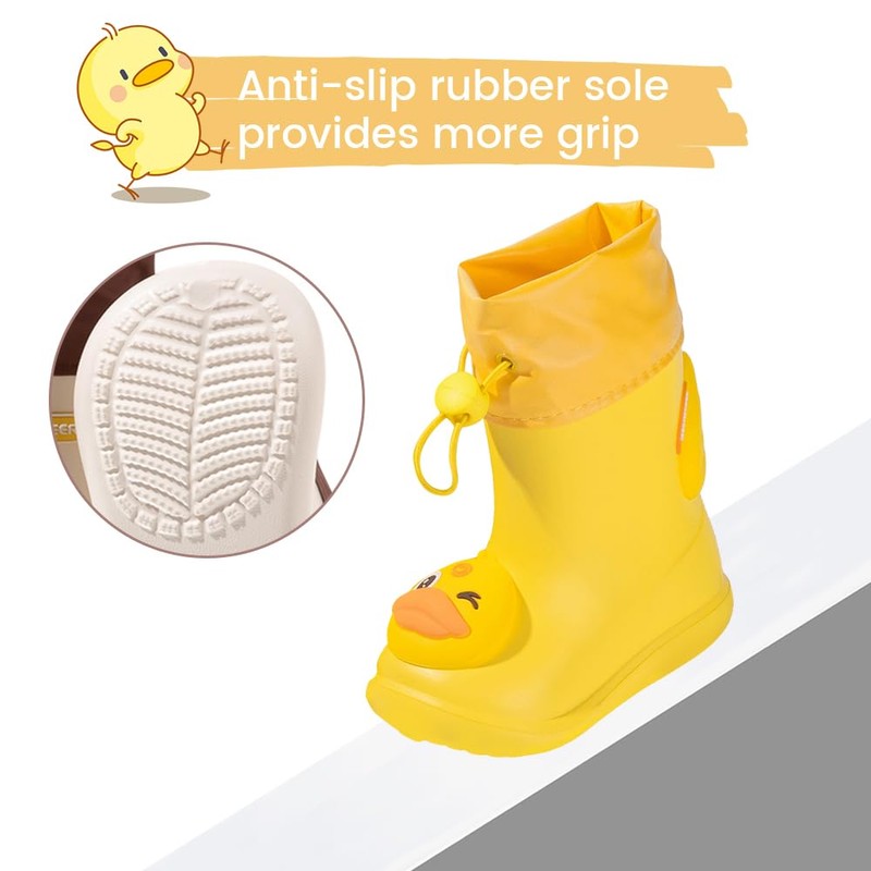 DRECAGE Children's Wellington Boots Dinosaur Rain Shoes Non-Slip and Lightweight
