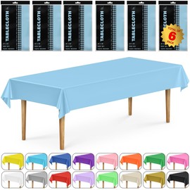 DecorRack 6 Pack Rectangular Tablecloths BPA-Free Plastic, 54 x 108 inch, Dining Table Cover Cloth, Light Blue (6 Pack)