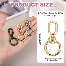 PATIKIL 2.2" Swivel Snap Hooks with Key Rings, 2Pcs Double Opening Metal Oval Swivel Spring Clasp Clip with O Ring for DIY Crafts Jewelry Lanyard Making, Dark Gray/Gold Tone