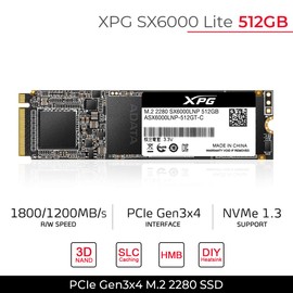 XPG SX6000 Lite 512GB PCIe 3D NAND PCIe Gen3x4 M.2 2280 NVMe 1.3 R/W up to 1800/1200MB/s SSD (ASX6000LNP-512GT-C)