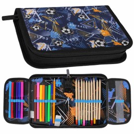 sarcia.eu Fußball-Federmäppchen mit Zwei Klappen und Zubehör für Jungen, aufklappbares Schulfedermäppchen FÜR Fussballer (Fußball Faltbares)