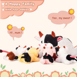 IKASA Mommy Cow Stuffed Animal Mom and Baby Plush Toy,Cute 17" Soft Small Fluffy Mama Family Set Cuddly Huggable Toy with Little Mini Babies(Cow)