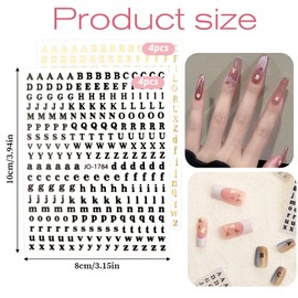 Letters Nail Art Stickers, 8Sheets Gold Black English Alphabet Nails Art Stickers 3D Self-Adhesive Alphabet Nails Design for Women DIY Nail Decoration Manicure