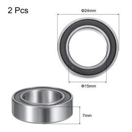 sourcing map 63802-2RS Deep Groove Ball Bearing 15x24x7mm Double Sealed P6(ABEC3) Z3 Deep Groove Rolling Bearings (2 Pcs)