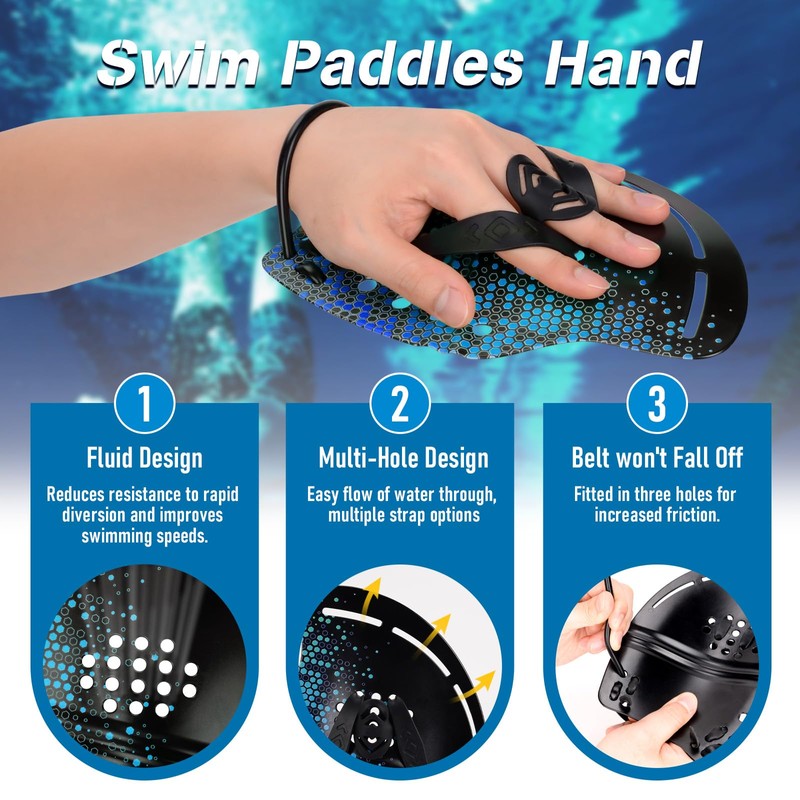 Curved Swimming Paddle Swimming Hand Paddle with Adjustable Straps for