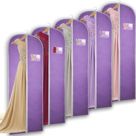 Dress Bags Covers Long, Pack of 5 Lilac Garment Bags, 63" Long Dress Covers Garment Bags with Zip, Breathable Dustproof Clothes Cover Protector Bags, Full Length Dress Bags for Storage and Travel