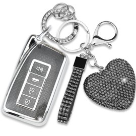 Simocky Key Fob Cover with Diamond Keychain Car Key Shell Compatible with Lexus RX ES GS LS NX RS GX LX RC LC Smart Remote Key Protector for Women (3/4 Buttons-Black Heart)