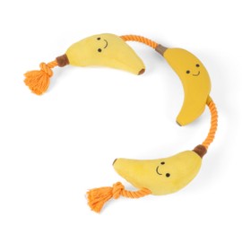 Fuzzl Tugga Bananas Dog Toy 75cm - Rope Latex and Plush Dog and Puppy Throw Fetch and Tug with Squeaker