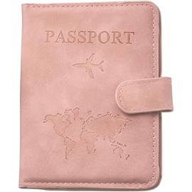 Porta Pasaporte Rosa, con Bloqueo RFID, Cuero PU Impermeable