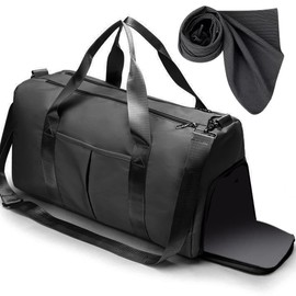 Bolsa de Viaje y Deporte - Plegable Hidrófugo Mochila Unisex Maleta Deportiva Bolsa de Deporte Gym con Compartimento para Zapatos y Bolsillo Impermeable Bolsa de Entrenamiento de Yoga Portátil (Negro)
