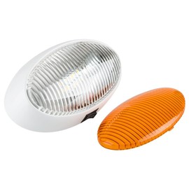 Lumitronics RV 12V LED Oval Porch Utility Light with On/Off Switch, Clear & Amber Lenses For Motorhomes, Campers, Trailers, 5th Wheels (White)