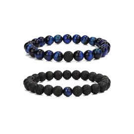 Nathalie Natural Healing Crystal Bracelets For Women/Men, Gorgeous Semi-Precious Gemstones Stretch Beaded Bracelets for Men/Women (2 BlueTiger Eye Set)