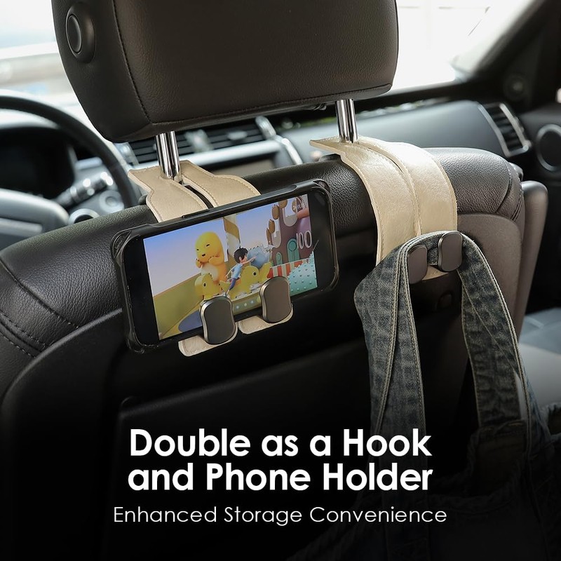 KINIVA Car Seat Headrest Storage Hooks, Set of 2, Suede