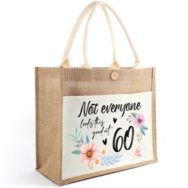 Tarklanda 60th Birthday Gifts For Women, 60th Gift For Her, Women's 60th Birthday Jute Tote Bag Presents, Looking Good Shopping Bag, 60 Year Old Birthday Fabulous Gifts for Women