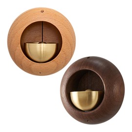 dcvbny 2PCS Shopkeepers Bell for Door Opening, Self-Adhesive Wood Doorbell Chime Shopkeepers Bell with Brass Bell Attached for Door Wall Store Wardrobe Decor (Black Walnut & Golden Teak)