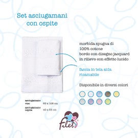 FILET - Gästehandtuch-Set mit Aida-Einsatz zum Besticken, aus 100% Baumwollfrottee, weich und saugfähig, hautfreundlich, 100% Made in Italy, einfarbig, weiß
