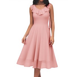 HomRain Formal Dress Spring Collection Church Pink Blush Ruffle Dresses for Women 2025 Elegant Ruffle Midi Gown for Party Blush XL
