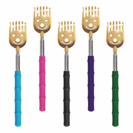 CERRXIAN 5 Pack Telescopic Back Scratcher, Portable Extendable Back Scratcher, Telescopic Metal Back Scratcher/Hand Massager with Soft Rubber Handles for Adults, Kids, Pets (Gold)