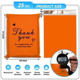 Jowlroel Thank You Poly Mailer 10x13 Inch 25 Pcs, Waterproof and Tear-Resistant Shipping Bags for Clothing, Strong Mailing Bags with Self-Seal, Cute Packaging Bags for Small Business - Orange