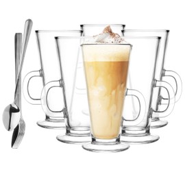 Glasmark Krosno Glasses Set of 6 0.25 litres with Spoons Coffee Glasses Tea Glasses Coffee Tea Glass Latte Macchiato Glasses Drinking Glasses Water Glasses Dishwasher Safe Glasses Small Glasses 6 x