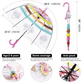 CYBYQ-Family Kids Clear Umbrellas for Rain Dome Bubble Umbrella Windproof for Kids Boys and Girls (Rainbow-Pink)