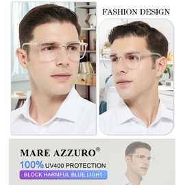 MARE AZZURO Large Blue Light Blocking Reading Glasses Men Computer Readers 0 1.0 1.25 1.5 1.75 2.0 2.25 2.5 2.75 3.0 3.5 4.0 5.0 6.0 (Transparent, 1.00)