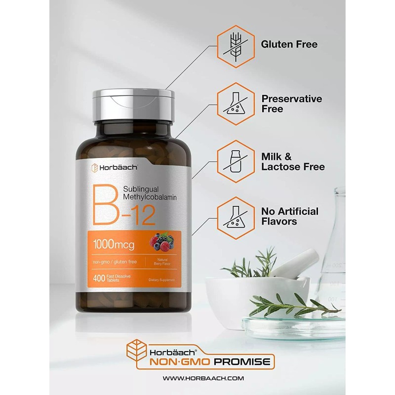 Horbaach B12 Sublingual 1000 mcg | 400 Dissolvable Vitamins |