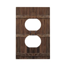 Rustic Brown Wood Barn Door 1 Gang Outlet Plate Covers Decorative Single Duplex Wall Plate Electrical Receptacle Light Switch Cover Art Faceplate Switchplate for Farmhouse Bedroom Living Room Decor