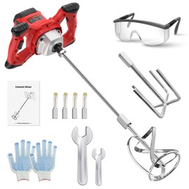 Vkdemer Electric Handheld Cement Mixer, 2pcs Mixing Heads Included, Portable Mortar Mixer with 6 Adjustable Speed, 110V Mud Mixer for Mixing Plaster,Cement, Paint, Fodder