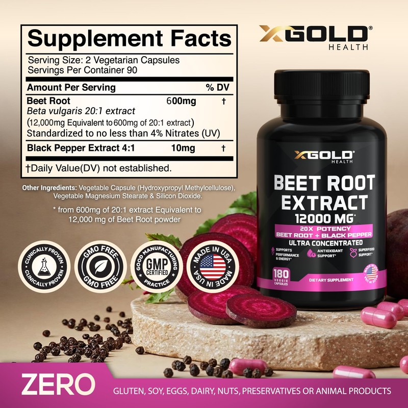 Beet Root Extract - 12000mg 20x Concentrated Beet Root Capsules