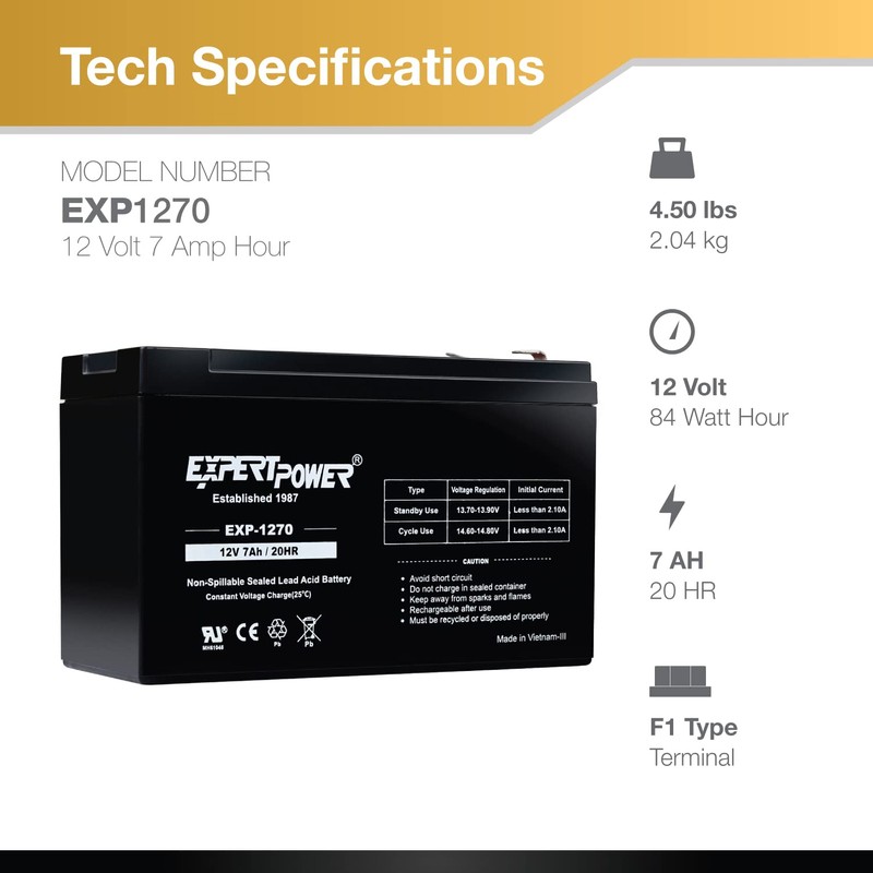 ExpertPower 12V 7Ah - SLA Rechargeable 12V Battery (Pack of