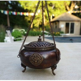 DharmaObjects Tibetan Traditional Hanging Incense Burner Copper (6 x 4.5 x 4.5 Inches, Hanging 8)