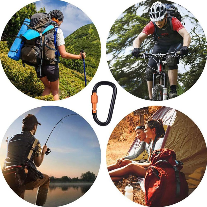 4Pcs D-Ring Locking Carabiner Aluminum D Shape Keychain Clips Durable