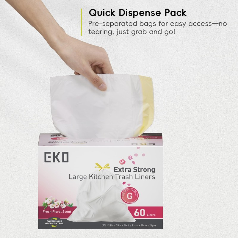 EKO 21 Gallon / 50-90 Liter, 60 Count Drawstring Trash