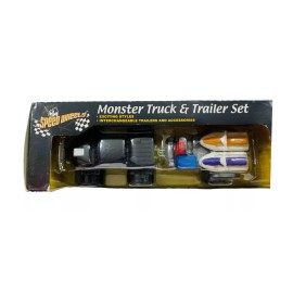 Speed Wheels Monster Truck and Trailer Set (Black Racing Truck with Jet Skis)