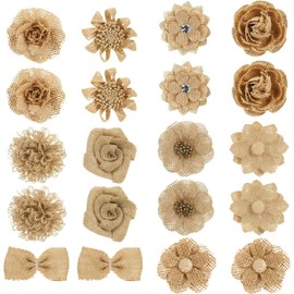 10PCS Burlap Flowers Craft Supplies, 10 Styles Rustic Jute Rose Flowers & Bows, 2.36 Inch Rustic Styles Linen Applique for Wedding, Clothing, Shoes, Bags, DIY Crafts & Home Decorations Supplies