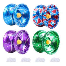 KAYSENSUK 4PCS Metal Yoyo for Kids Beginners, Auto Return Bearing Responsive Yo-yo to Play Entertaining Pro String Tricks Professional Yo yo, Stable and Sturdy String, Party Favors Adults