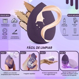 8 piezas esponja maquillaje,3 formas disponibles,beauty blender,para Juego de Esponjas de Maquillaje Facial, uso Seco y Húmedo,esponjas faciales maquillaje(púrpura)