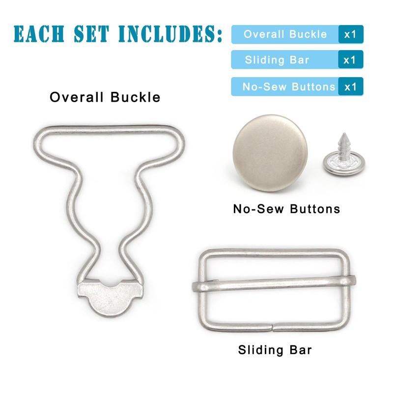 Enosea 4 Sets Metal Overall Buckles Suspender Replacement Buckles with