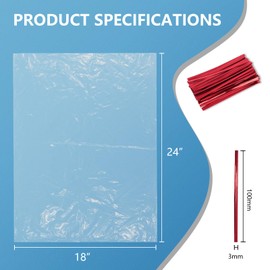Atacama Supply [110 Pack] 18x24 inches 1 Mil Clear Plastic Flat Open Poly Bags with Ties, Clear Plastic Bags for Proofing Bread, Dough, Storage, Packaging, Storing Toys, Artwork and Photos and More