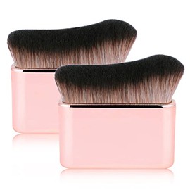 2 Pack Brocha profesional de maquillaje corporal para mezclar base líquida Kabuki facial alta densidad iluminador bronceador brillo correctores crema polvo