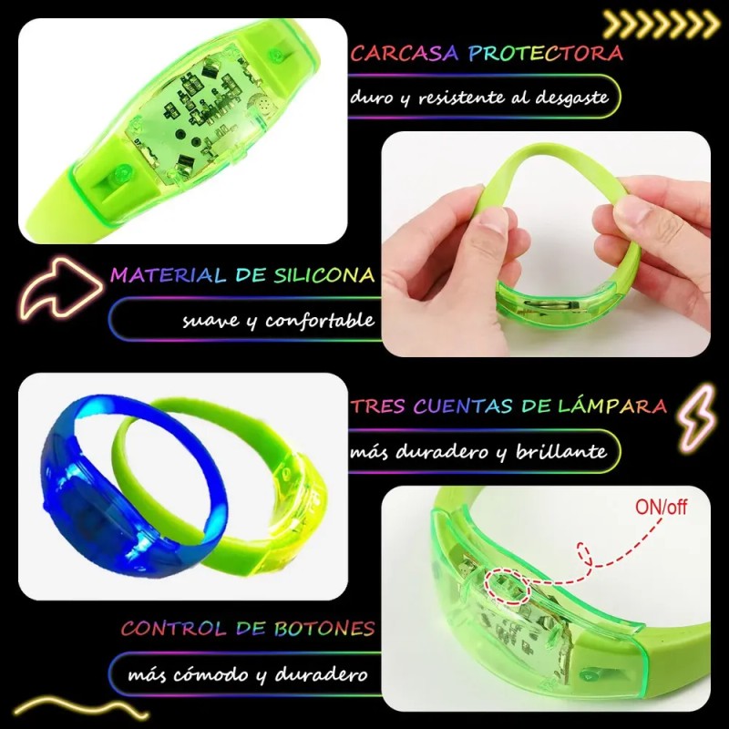 Guo Pulseras Led Neón De 16 Piezas For Fiestas -