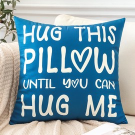 JOTOM Cushion Cover Hug This Pillow Until You Can Hug Me Square Lover Throw Pillow Cover 45x45 cm Cushion Case for Couple Heart Long Distance Gift Boyfriend Girlfriend Birthday Gifts (Blue)