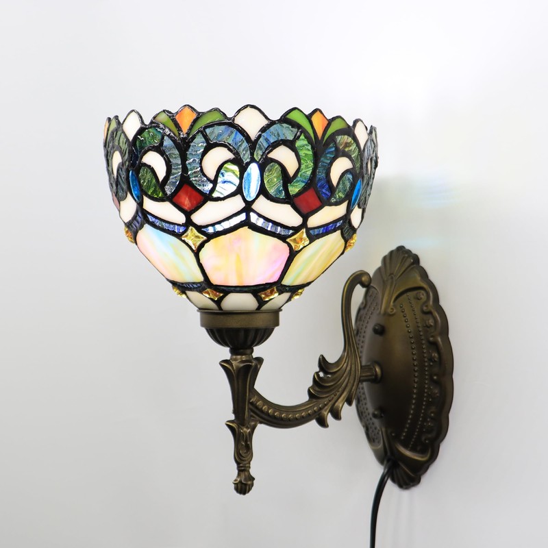 HWDFEI Tiffany Sconce Lamp Stained Glass Wall Lamp,8X10.5X11 Inch Plug