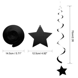 QUARKZMAN Set of 15 Black Stars Hanging Decorations Shiny Sparkle Plastic Stars Streamers Ceiling Decorations for Wedding Birthday Party