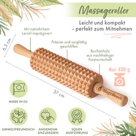 MagicBeech 100% Beech Wood Massage Roller - Wooden Massage Roller with Handle Massager Against Cellulite for Maderotherapy Lymphatic Drainage Body Massage
