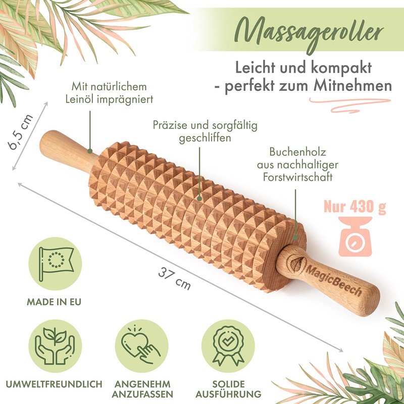 MagicBeech 100% Beech Wood Massage Roller - Wooden Massage Roller